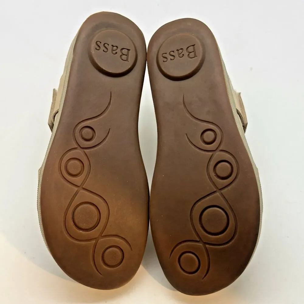BASS Pier Nubuck Leather Sandals Women's 7M Bone Hook & Loop Comfort Slides